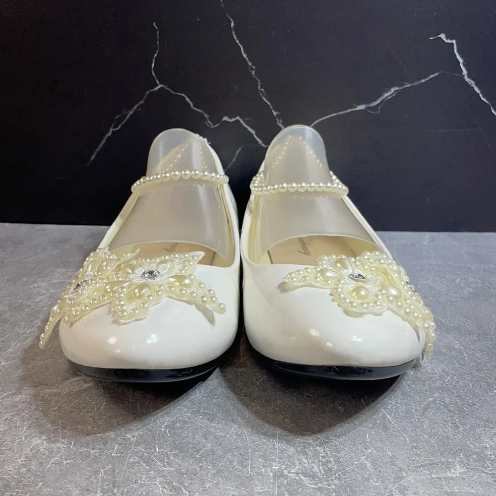 Getmorebeauty Pearl Bows Bridal Flats White Size 9.5m - Picture 2 of 8